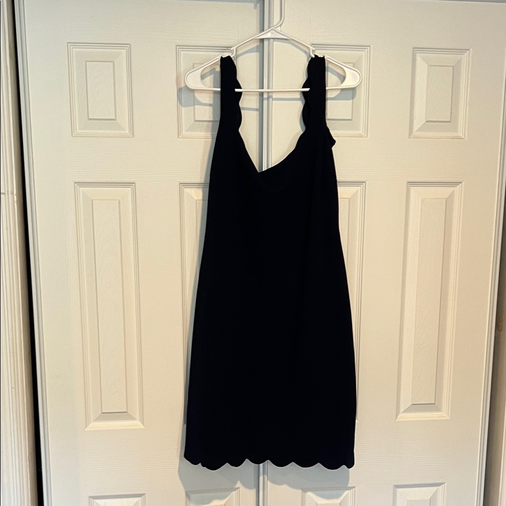 Elegant Navy Blue Scalloped Midi Dress